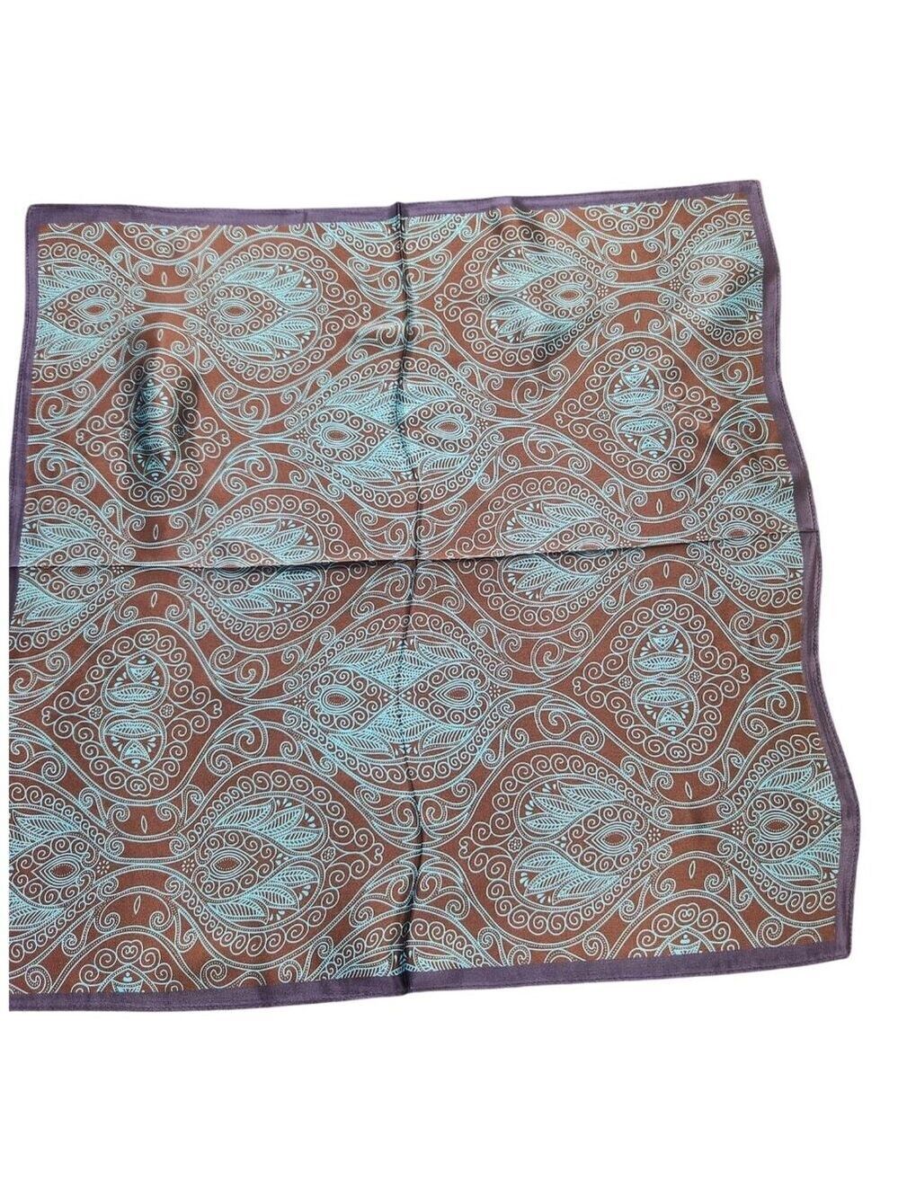 Silk Square Scarf Brown & Turquoise Paisley Design 20"x20" Elegant Soft Handkerc - Picture 11 of 12